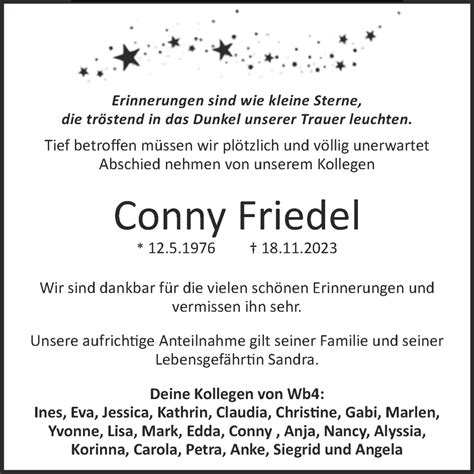 Traueranzeigen Von Conny Friedel Abschied Nehmen De