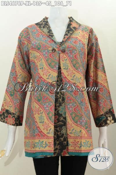 Pakaian Batik Solo Buat Cewek Size XL Blus Batik Kombinasi Blazer