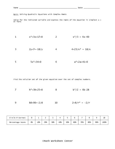 Complex Quadratic Equations Worksheet With Answers Tessshebaylo