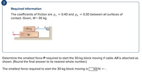 Solved Required Information The Coefficients Of Friction Are Chegg