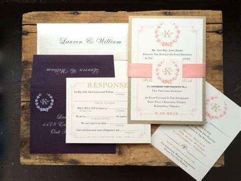 Monogram Wedding Invitations Romantic Wedding Invitation Plum Luxury