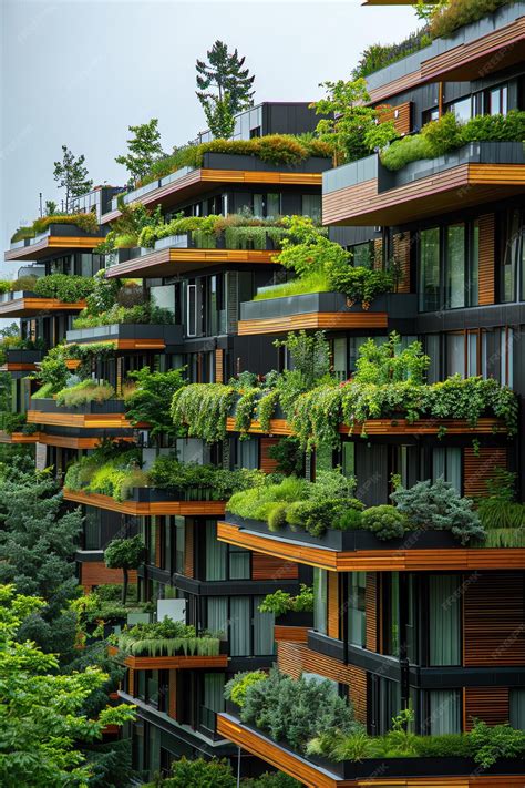 Premium Photo | Modern ecofriendly buildings with green lawns and trees