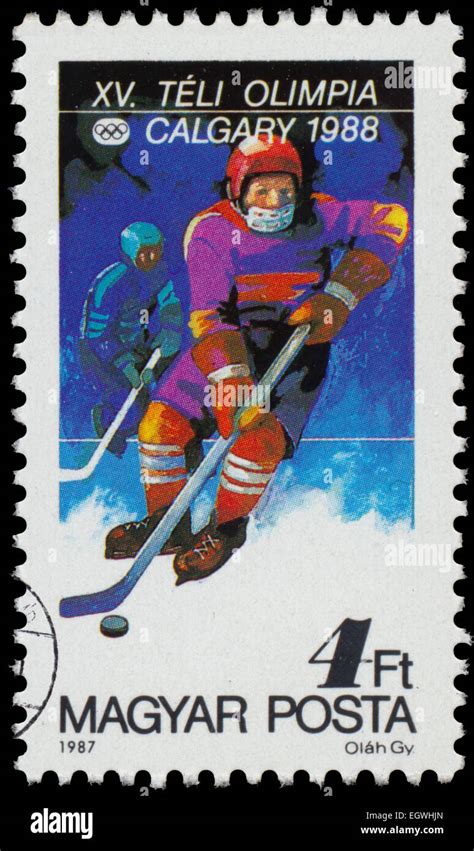 Hungary Circa A Stamp Printed In The Hungary Shows Hockey