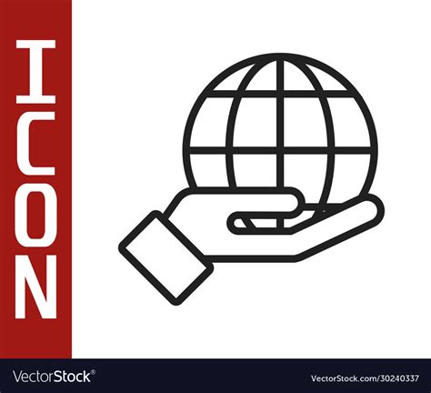 Black Line Human Hand Holding Earth Globe Icon Vector Image