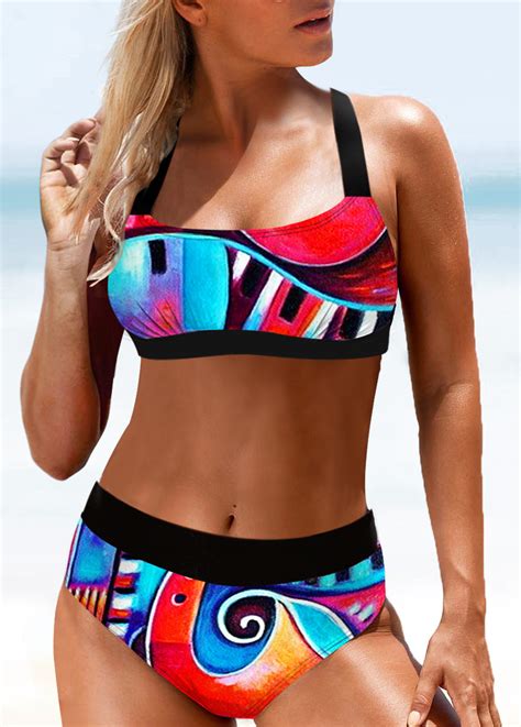 ROTITA Cross Strap High Waisted Printed Bikini Set Rotita USD