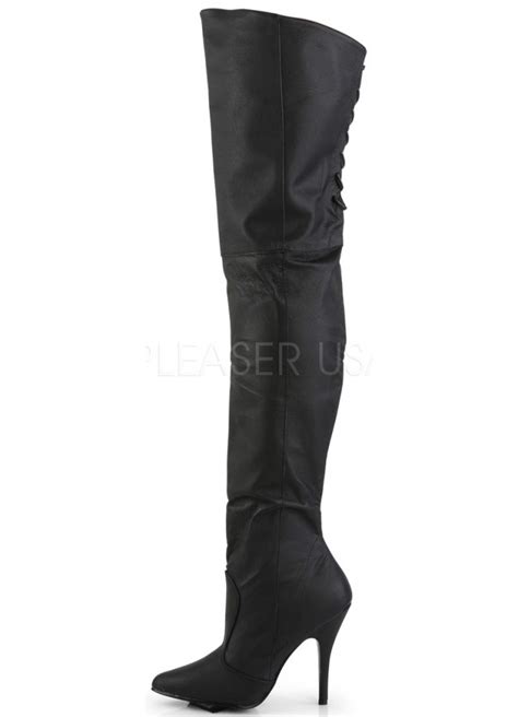 Legend Black Lace Up Back Leather Thigh High Boot