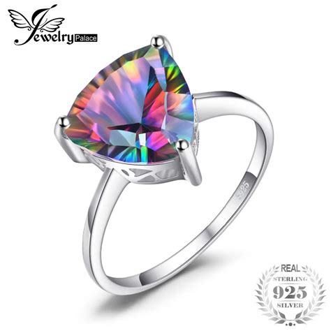 Jewelrtpalace Triangle 4ct Genuine Rainbow Fire Mystic Topaz Ring Solid