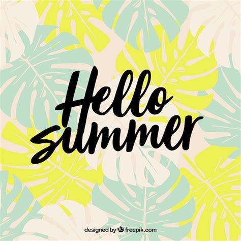 Free Vector Hello Summer Lettering With Leaves In Hand Drawn Style