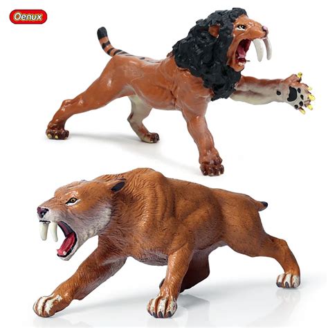 Oenux Classic Wild Saber toothed Tiger Action Figure Savage Cat Tiger Saber toothed Lion Animals ...