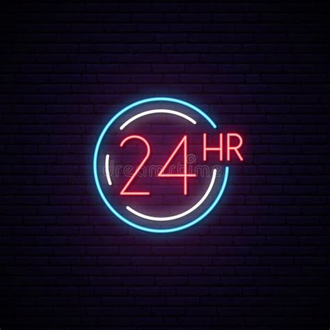 24 Hours Neon Sign Open Light Banner Design Stock Vector