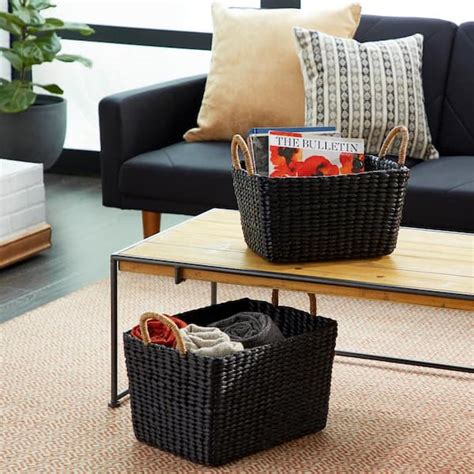 Litton Lane Black Banana Leaf Eclectic Storage Basket In And In