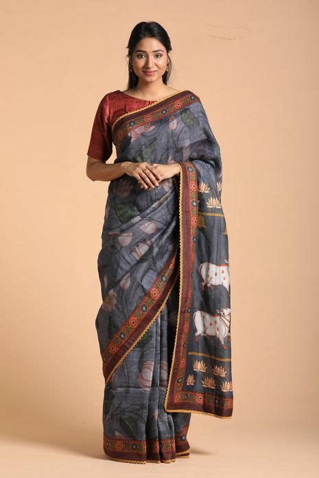 Label Pratham Handpainted Pichwai Sarees Nathdwara Tussar Linen