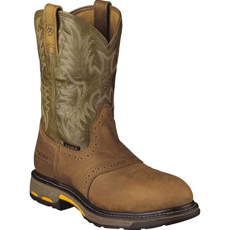 Ariat Men's Workhog Safety Boots - Bark/Green | bootbay