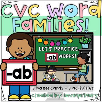 CVC AB Word Families Boom Cards Distance Learning By Love 4 Primary