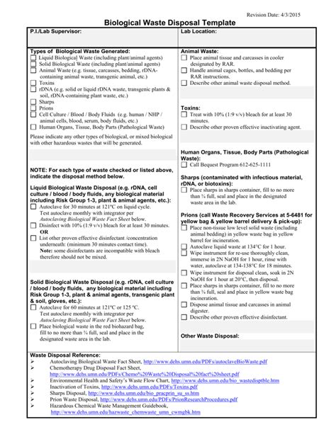 Biological Waste Disposal Plan Template