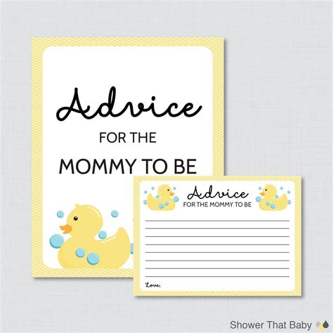 Rubber Ducky Advice For Mommy To Be Cards And Sign Printable