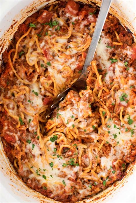 Easy Crockpot Spaghetti Casserole The Chunky Chef