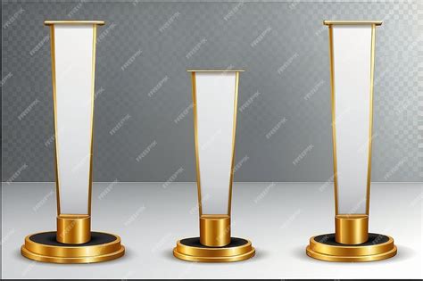 Premium Photo Pedestals Set Pedestal With Golden Line On Isolated