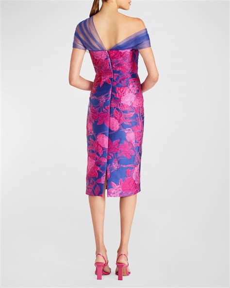 Theia Ruth Floral Jacquard One Shoulder Midi Dress Neiman Marcus