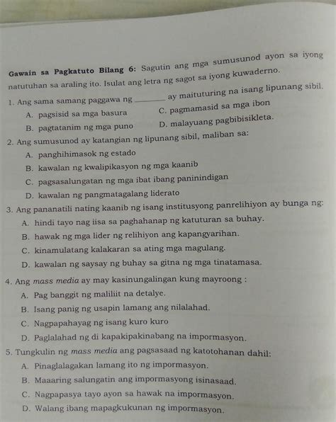 Sagutin Ang Mga Sumusunod Na Tanong Sa Iyong Sagot Sa Sagutang Papel