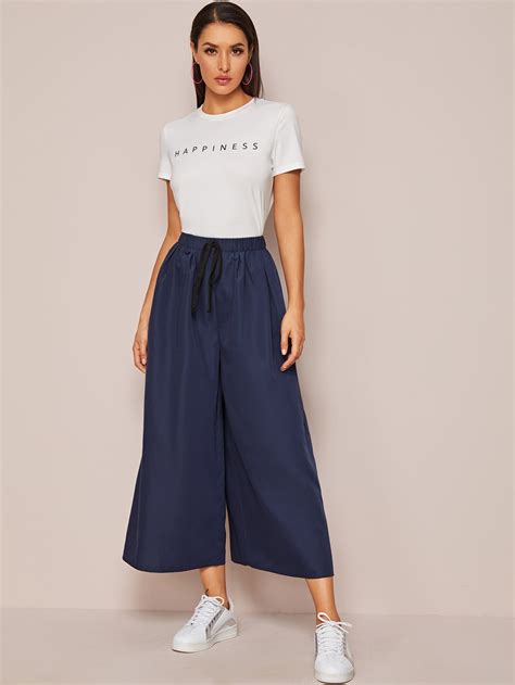 Shein Mulvari Tie Waist Wide Leg Cropped Pants Shein Usa