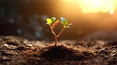 Premium Photo Small Plant Sprouting Out Of The Dirt Generative Ai