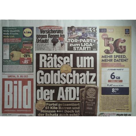 Bild Zeitung Samstag 29 Juli 2023 Goldschatz Der AfD