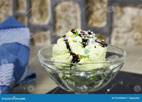 Homemade Green Pistachio Ice Cream Stock Image Image Of Freshness