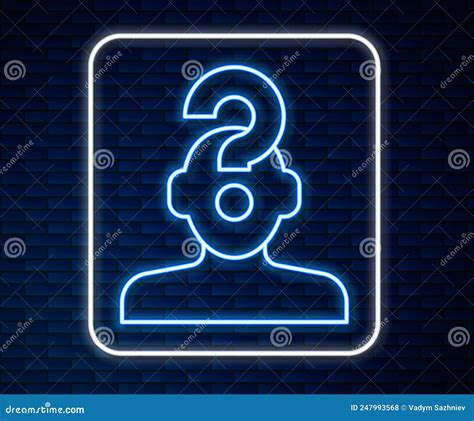 Glowing Neon Line Human Head With Question Mark Icon Isolated On Brick