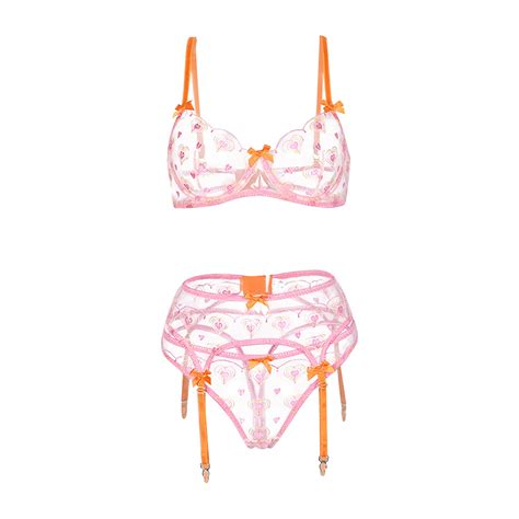 Ydkzymd Pink Sexy Lingerie Sexy Mesh Lace Bra And Panty Set Piece S