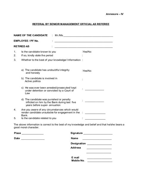 Fillable Online Annexure Iv Referal By Senior Management Sbi Fax