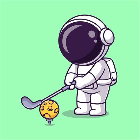 Premium Vector Cute Astronaut Playing Golf Moon Cartoon Vector Icon