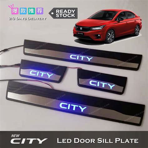 Awesome U Honda City Car Blue Led Door Sill Plate Side Step Guard