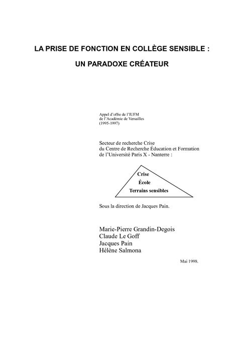 Calaméo La prise de fonction en collège sensible