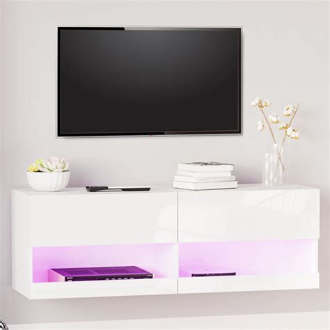 Portland White Wall Mount TV Cabinet with LED | Wilko