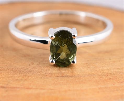 Natural Cut Stone Moldavite Ring Raw Moldavitemoldavite Sterling