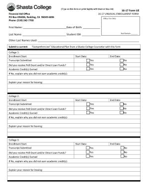 Fillable Online Form Instructions Shasta College Fax Email