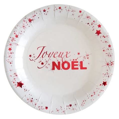 10 Petites assiettes en carton Joyeux Noël étoilé rouge Cdiscount Maison