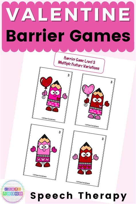 Barrier Games With Rating Rubrics Valentines Vocabulary Speech Therapy Activity Language