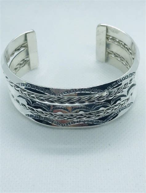 Navajo Indian Sterling Silver Wide Cuff Bracelet Gem