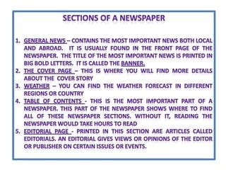 SECTIONS OF NEWSPAPER | PPT