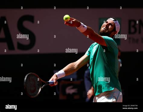 Russian Tennis Player Karen Khachanov In Action At The French Open