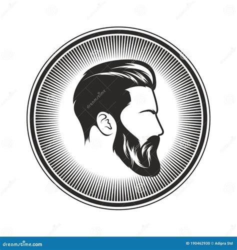 Beard Man With Vintage Circle For Barbershop Icon Vector Template Stock