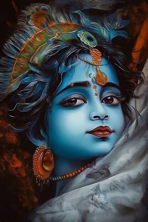 Divine Brilliance: Captivating Baal Krishna Oil Painting Print with Bl