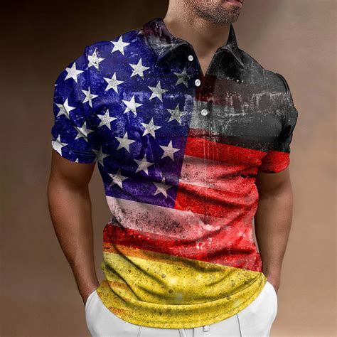 Uocefik 4th Of July Shirts For Men Summer Short Sleeve Independence Day Patriotic Polo Shirts