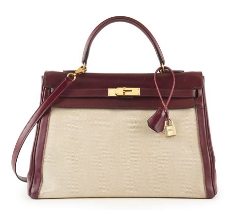 Sold Price Herm S Sac Kelly Retourn Toile H Et Cuir Bordeaux