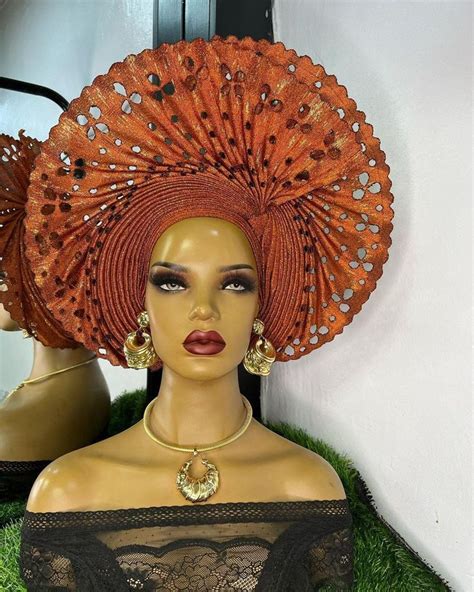 Embellished Auto Gele Gele Hat Aso Oke Fabric Gele Headwrap Ready To