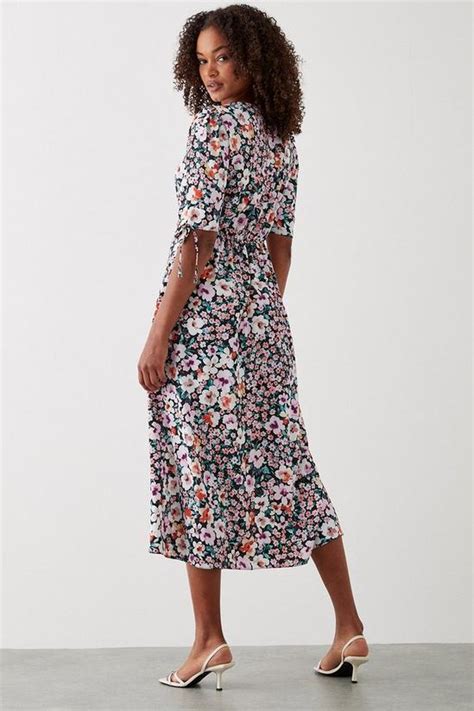 Dresses Tall Floral Ruched Sleeve Midi Dress Dorothy Perkins