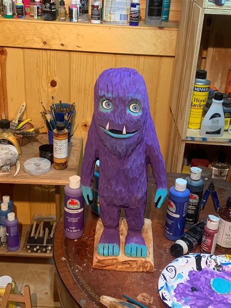 Monster Wood Carving Chainsaw Carving Purple People Eater Hand