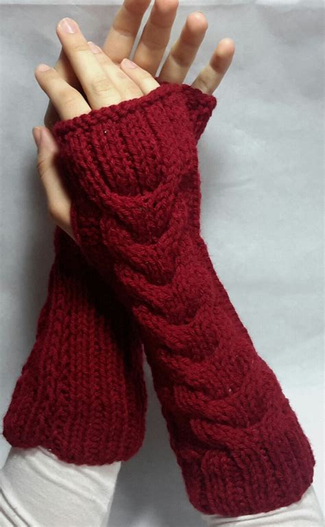 Handmade Cable Knit Long Fingerless Gloves Gray Etsy